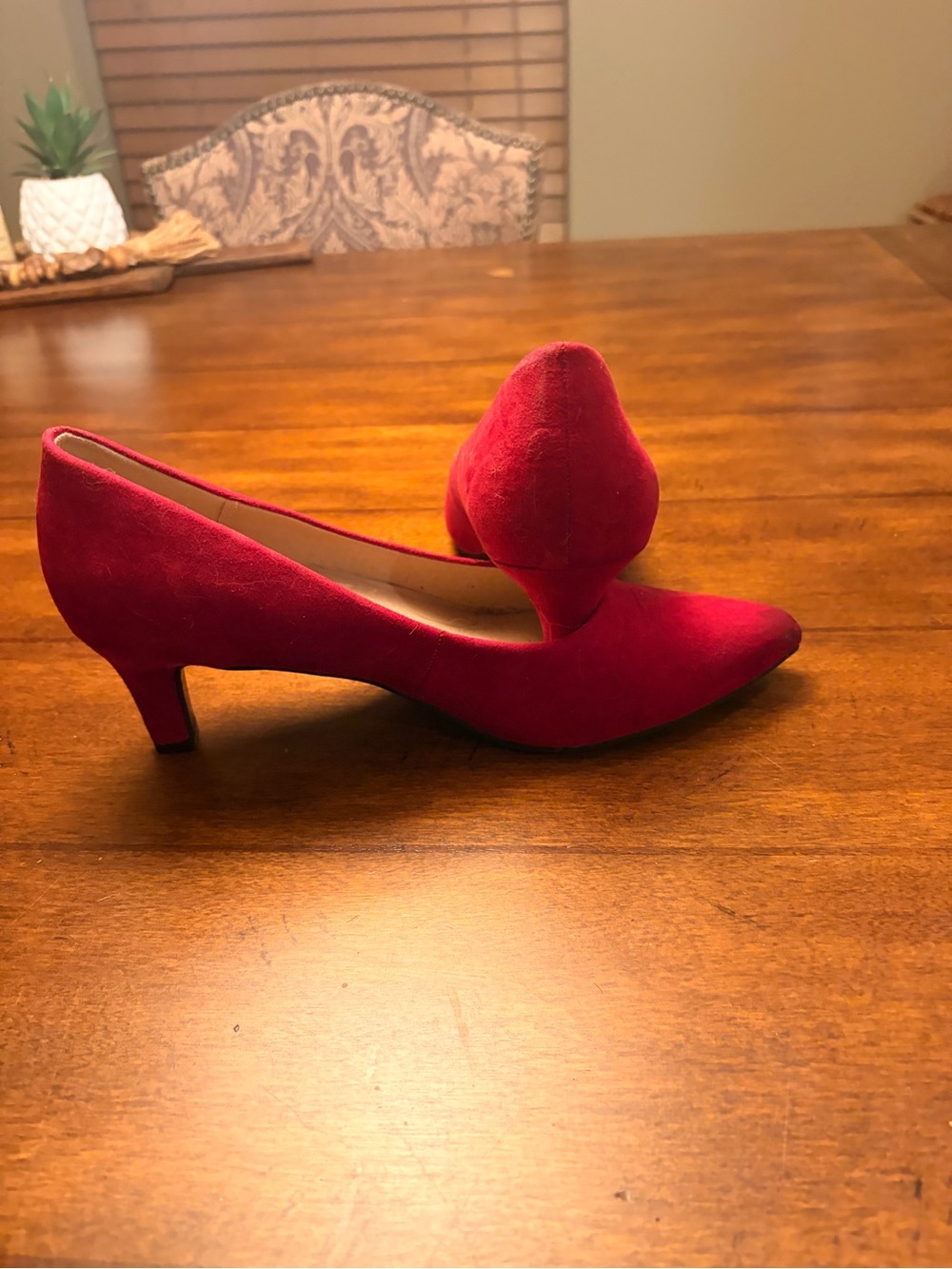 Kim Rogers Red Suede Pointed-Toe Kitten Heel Pumps